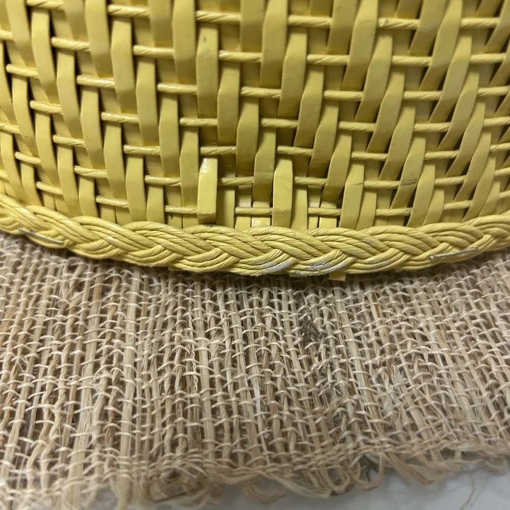 Princess Brand Vintage Round Yellow Wicker Sewing Basket 1940’s - 1950’s. EUC